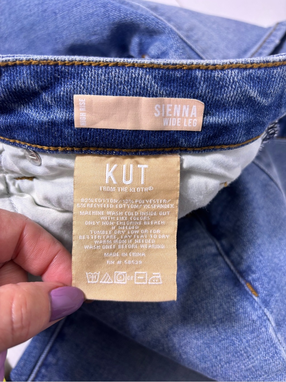 Kut From The Kloth Sienna Wide Leg Jeans Cuffed Hem High Rise Cropped Size 14 - Picture 8 of 10
